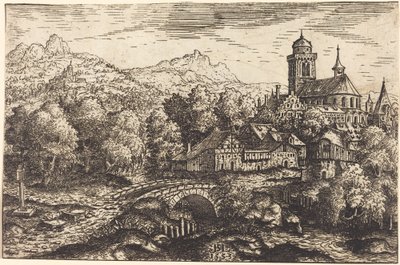 Pejzaż górski ze wsią, 1553. autorstwa Hans Sebald Lautensack