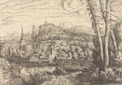 Widok miasta nad rzeką, 1553. autorstwa Hans Sebald Lautensack
