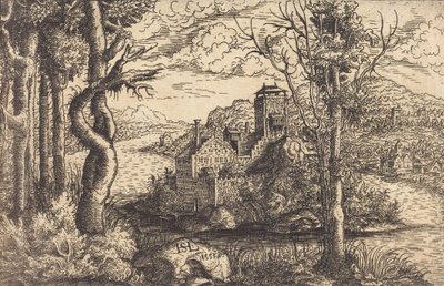 Widok na rzekę z zamkiem na wyspie, 1553. autorstwa Hans Sebald Lautensack