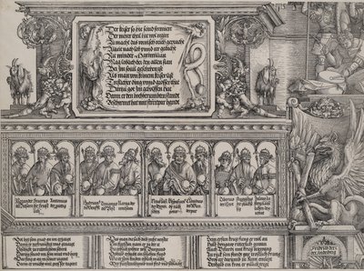 Część górna portalu lewego, z napisem na skórze lwa, fryz z B..., 1515. autorstwa Hans Springinklee