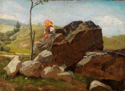 Głazy z siedzącą wiejską dziewczyną autorstwa Hans Thoma