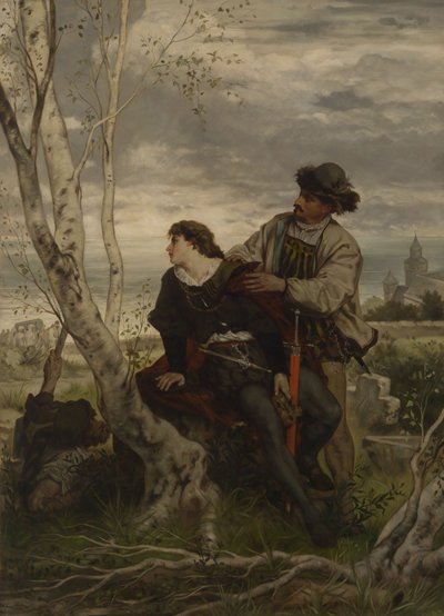 Hamlet i Horacy przy grobie Ofelii autorstwa Hans Thoma
