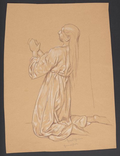 Kniende Maria Magdalena, verso: Konturwiederholung derselben Komposition autorstwa Hans Thoma