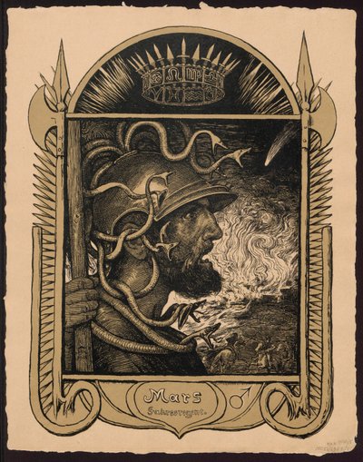 "Mars Jahrersregent". Mars jako władca roku. Projekty do "Wiecznego kalendarza w obrazach", cz. II (Immerwährender Bilderkalender) autorstwa Hans Thoma