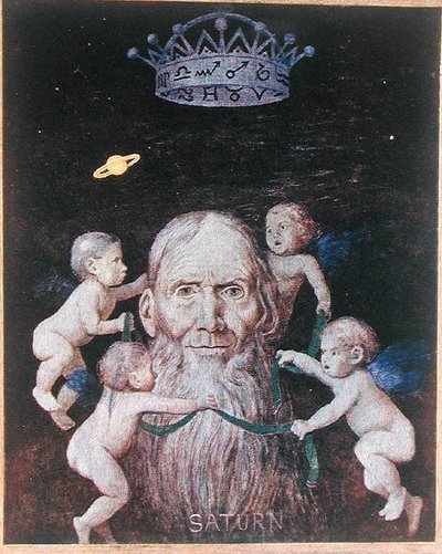 Saturn, ilustracja z „Festkalender” wydana w Lipsku ok. 1910 (kolor lito) autorstwa Hans Thoma