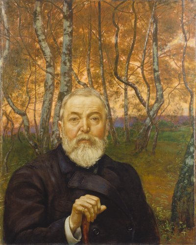 Autoportret przed lasem brzozowym autorstwa Hans Thoma