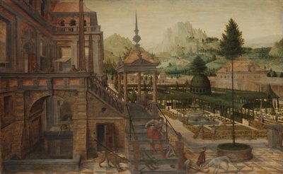 Ogrody Pałacowe z Biednym Łazarzem na pierwszym planie autorstwa Hans Vredeman de Vries