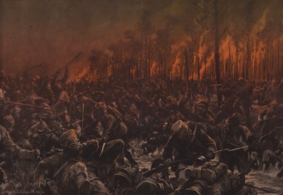 Nocny atak na pozycje brytyjskie na Yser (kolor lito) autorstwa Hans W. (after) Schmidt