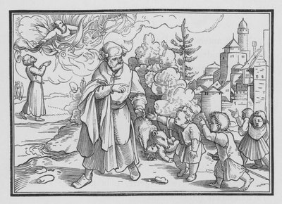 Niedźwiedzie niszczą dzieci, które kpiły z Elizeusza, 2 Kings II, 23 autorstwa Hans after Holbein the Younger