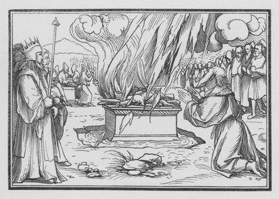 Modlący się Eliasz, odpowiada ogniem z nieba, 1 królowie XVIII, 38 autorstwa Hans after Holbein the Younger