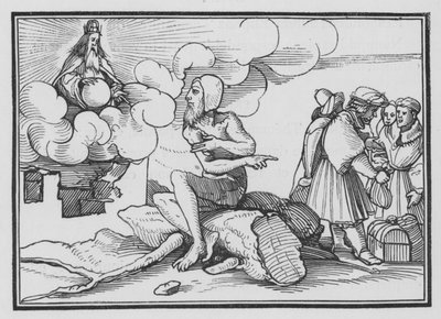 Bóg odpowiada Hiobowi z trąby powietrznej, Hioba XXXVIII, 1, 2 autorstwa Hans after Holbein the Younger
