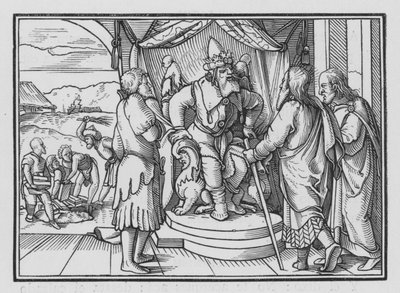 Faraon Chideth Mojżesz i Aaron za ich przesłanie, Księga Wyjścia V, 2 autorstwa Hans after Holbein the Younger