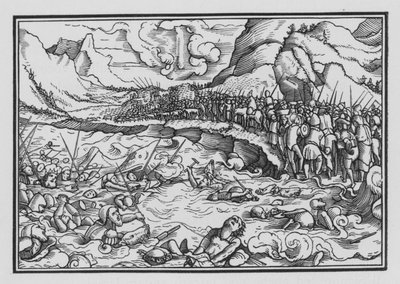 Faraon ściga Izraelitów, Księga Wyjścia XIV, 28 autorstwa Hans after Holbein the Younger