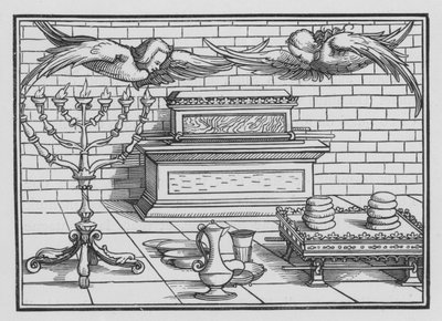 Arka, Miłosierdzie, Cherubiny, Stół i Świecznik, Exodus XXV, 21, 22 autorstwa Hans after Holbein the Younger