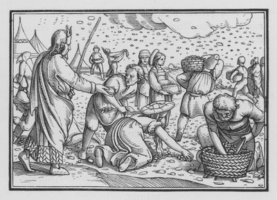 Izraelici szemrają o brak chleba, Księga Wyjścia XVI, 4 autorstwa Hans after Holbein the Younger