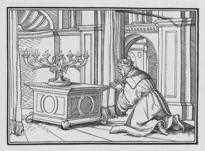 Uroczysta ofiara Salomona w Gibeonie, 2 Księga Kronik I, 6 autorstwa Hans after Holbein the Younger