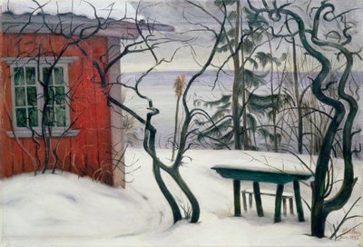 Zima w Hvalsbakken. Pokryty śniegiem krajobraz ze zdeformowanymi drzewami. Obraz autorstwa Haralda Oscara Sohlberga (1869-1935) autorstwa Harald Oscar Sohlberg