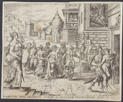 Dinah wychodzi i uwodzi Sychem autorstwa Harmen Jansz. Muller