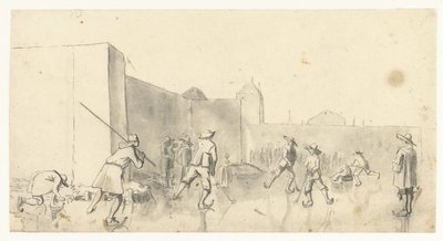 Łyżwiarze w Zijlpoort, Haarlem autorstwa Harmen ter Borch