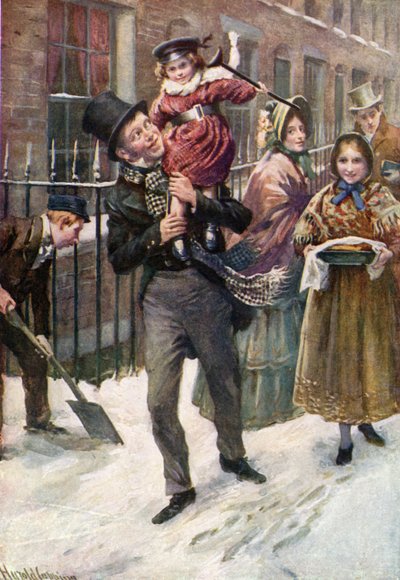 Bob Cratchit i Tiny Tim autorstwa Harold Copping