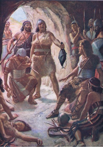 Davids trzej potężni ludzie, ilustracja z serialu „Obrazki, które uczą koronę”, 1920 autorstwa Harold Copping