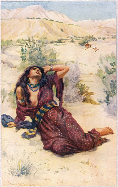Hagar, ilustracja z książki „Kobiety Biblii”, wydanej przez The Religious Tract Society, 1927 autorstwa Harold Copping