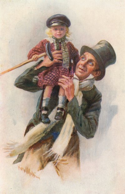 Ilustracja do Opowieści wigilijnej Charlesa Dickensa (kolor lito) autorstwa Harold Copping