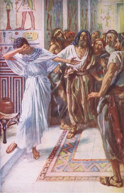 Józef znany swoim braciom, ilustracja z serialu „Obrazki, które uczą koronę”, 1920 autorstwa Harold Copping
