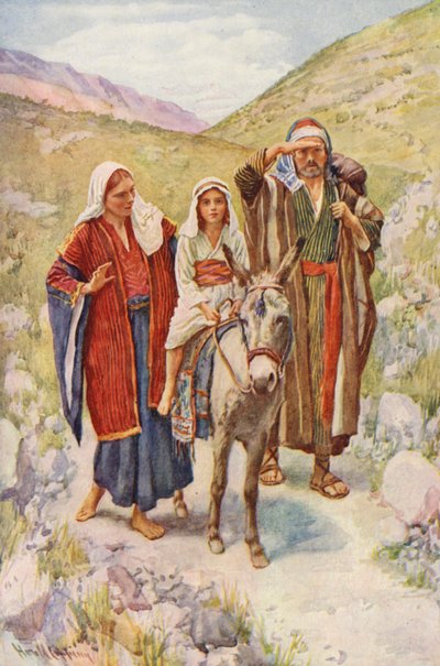 Nowy Testament: Powrót z Egiptu (kolorowa litografia) autorstwa Harold Copping