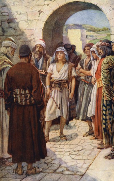 Stary Testament: Dawid wezwany przed Samuela (kolorowa litografia) autorstwa Harold Copping
