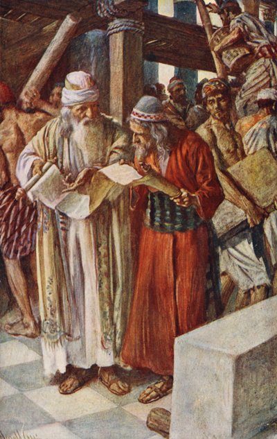 Stary Testament: Odnalezienie Księgi (kolorowa litografia) autorstwa Harold Copping