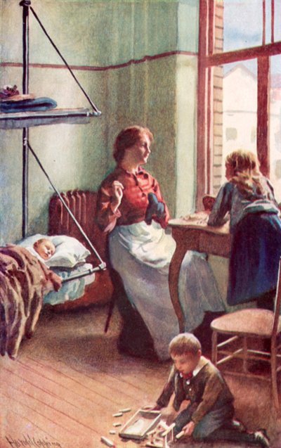 Otwarte drzwi dały nam przebłyski domowego spokoju, salon w darmowym hotelu rządowym? autorstwa Harold Copping