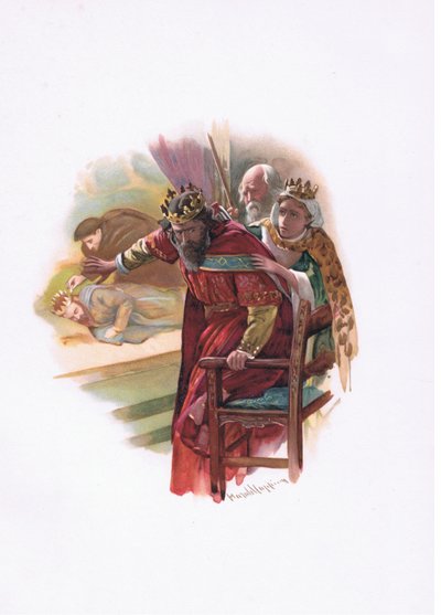 Królowa Gertruda, ilustracja z Hamlet autorstwa Harold Copping