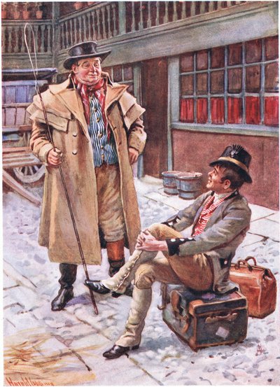 Sam Weller i jego ojciec, ilustracje do "Character Sketches from Dickens" skompilowane przez B.W. Matza autorstwa Harold Copping