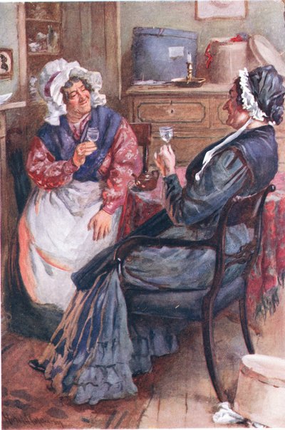 Sarah Gamp i Betsey Prig, ilustracje do szkiców postaci z Dickensa opracowane przez B.W. Matz, 1924 autorstwa Harold Copping