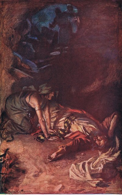 Saul i wiedźma, ilustracja z serialu „Obrazki, które uczą koronę”, 1920 autorstwa Harold Copping