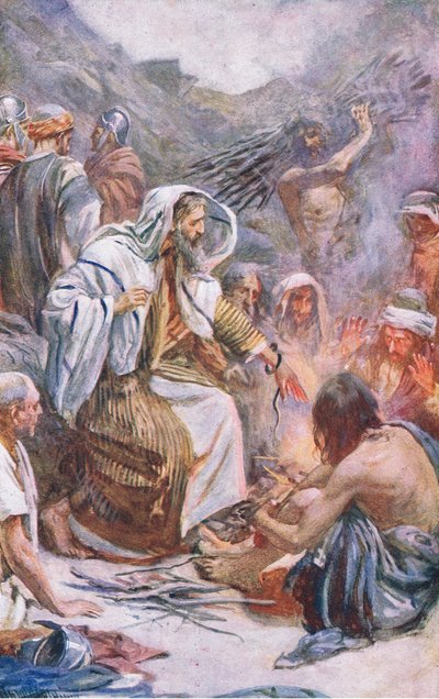St Paul at Melita, ilustracja z Harold Copping Pictures: The Crown Series, ok. 1920 autorstwa Harold Copping