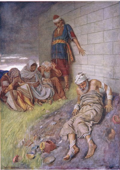 Cierpliwość Hioba, ilustracja z serialu „Obrazki, które uczą korony”, 1920 autorstwa Harold Copping