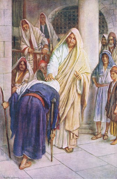 Kobieta, która się pokłoniła, ilustracja z Harold Copping Pictures: The Crown Series, ok. 1920 autorstwa Harold Copping