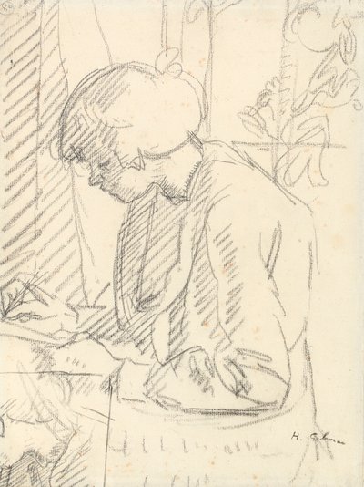 Dziewczyna pisze (czarna kreda na papierze) autorstwa Harold Gilman