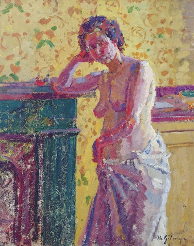 Wnętrze z aktem (olej na płótnie) autorstwa Harold Gilman
