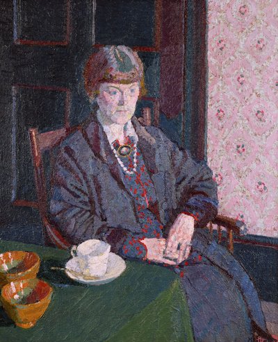 Kobieta siedząca przy stole autorstwa Harold Gilman