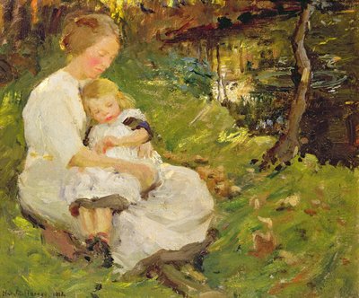 Matka i dziecko w zalesionym krajobrazie autorstwa Harold Harvey
