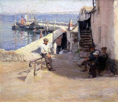 Scena Newlyn Street (olej na płótnie) autorstwa Harold Harvey