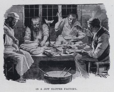 W żydowskiej fabryce pantofli (zdjęcie czarno-białe) autorstwa Harold Hume Piffard