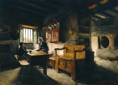Wnętrze farmy w Bretanii (olej) autorstwa Harriet Backer