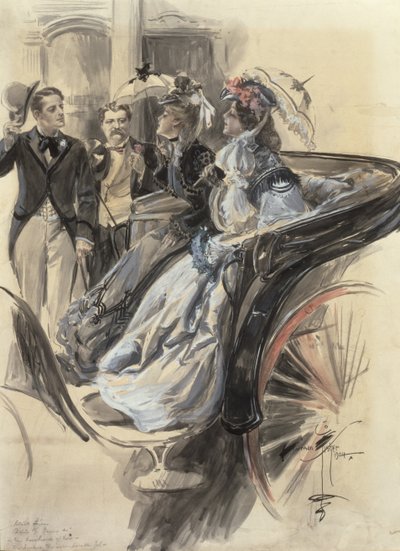 Przejażdżka bryczką, 1904 (toaleta, gwasz i ołówek na tekturze) autorstwa Harrison Fisher