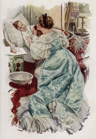 Ilustracja do książki "Kiedy mężczyzna się żeni" Mary Roberts Rinehart (litografia kolorowa) autorstwa Harrison Fisher