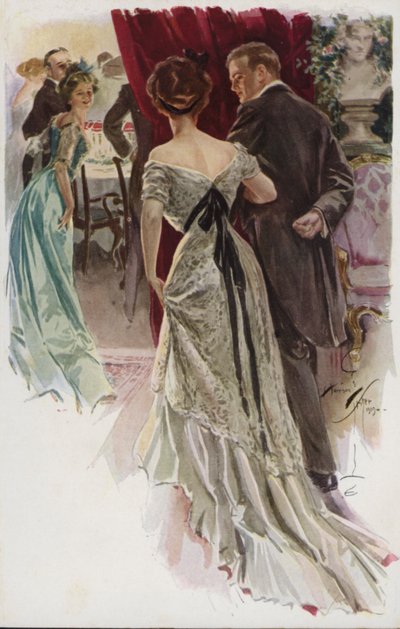 Ilustracja do książki "Kiedy mężczyzna się żeni" Mary Roberts Rinehart (litografia kolorowa) autorstwa Harrison Fisher