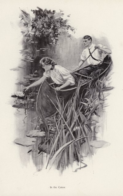 Mężczyzna i kobieta w canoe (lito) autorstwa Harrison Fisher